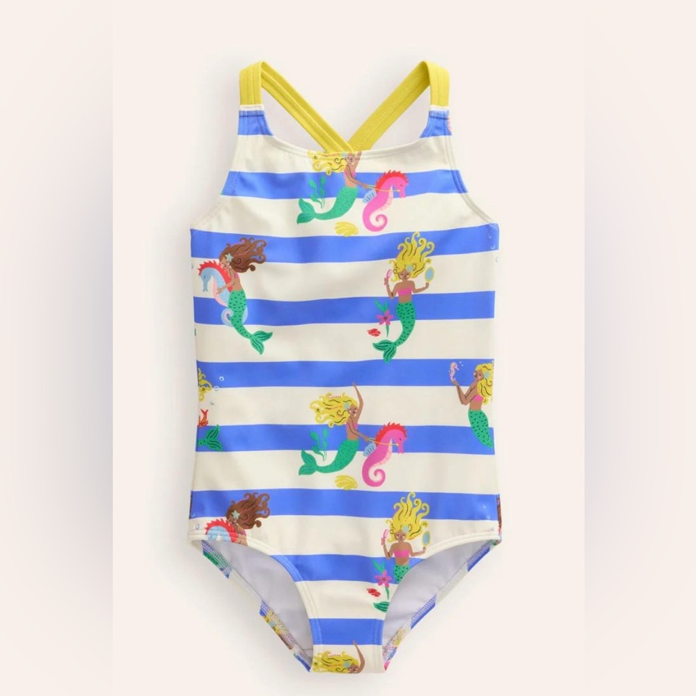 Mini Boden Surf Blue Mermaid Stripe Swimsuit, 4-5Y - Picture 4 of 6